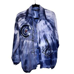 Dilema NY Womens Shirt XL Tie Dye Blue Hand Painted Cotton  Art to Wear